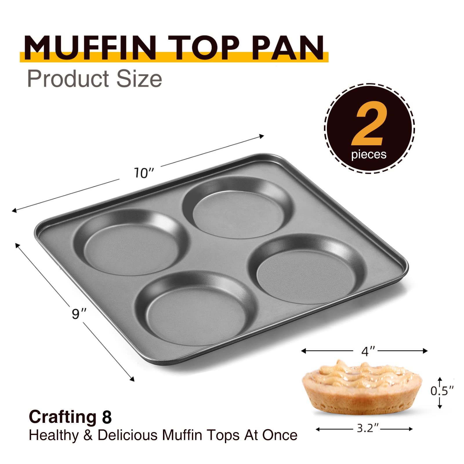 HONGBAKE 2 Pack 4-Cup Large Muffin Top Pan Set of 2 and 8-Cavity Mini Loaf Baking Pan