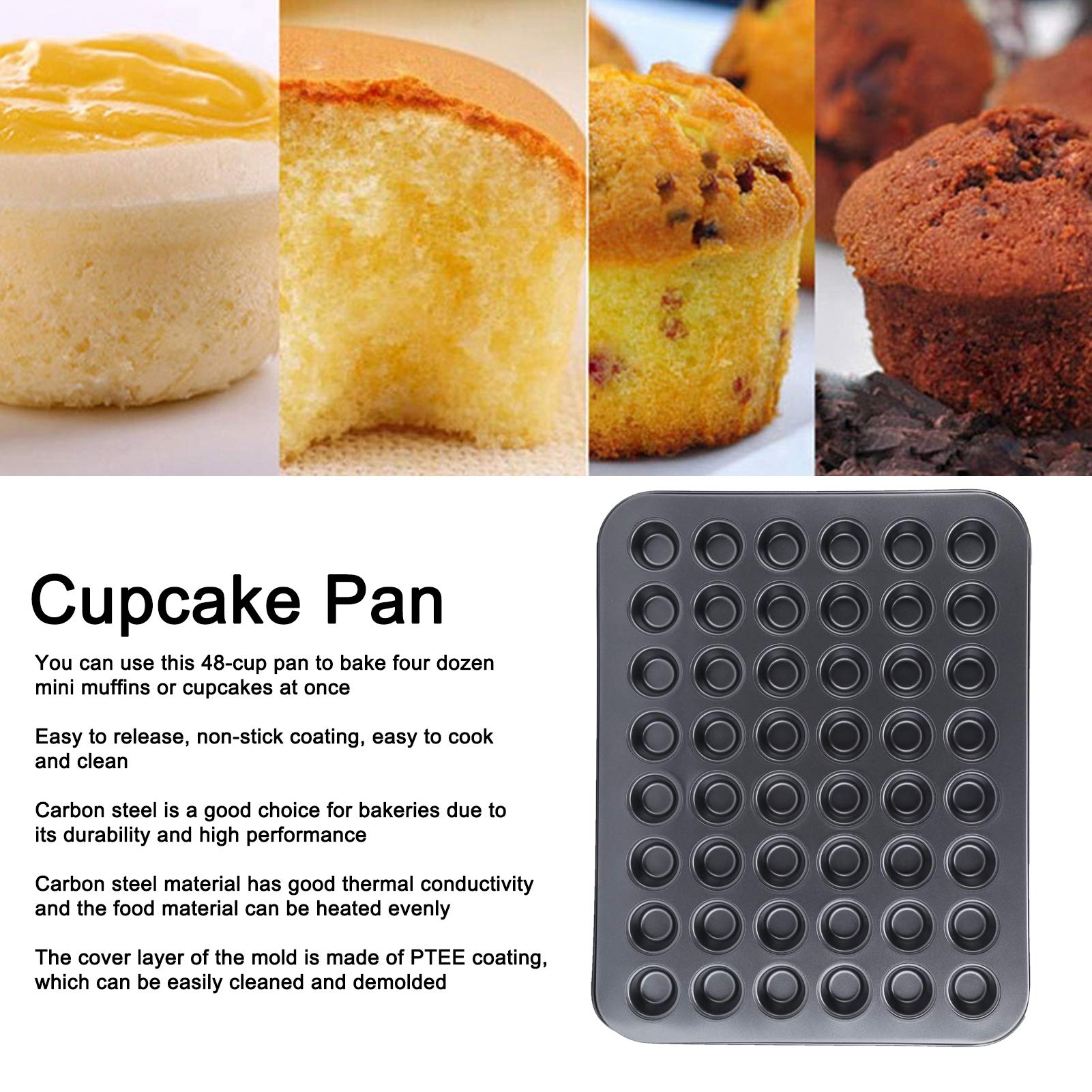 Estink 48‑Cup Cupcake Pan, NonStick Mini 48 Cups Muffin Baking Pan Round Cupcake Pan Tray Baking Mould for Oven Baking Bakeware Cooking Accessory, Grey