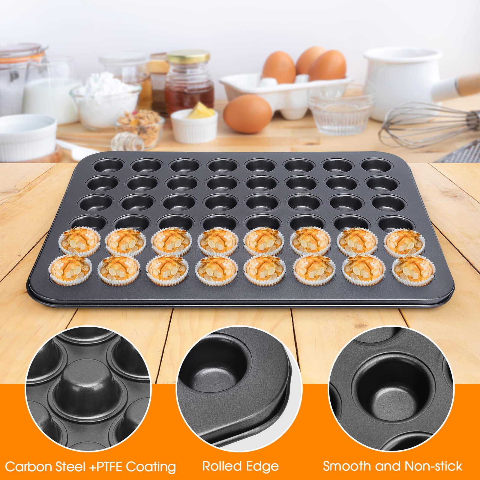 Estink 48‑Cup Cupcake Pan, NonStick Mini 48 Cups Muffin Baking Pan Round Cupcake Pan Tray Baking Mould for Oven Baking Bakeware Cooking Accessory, Grey