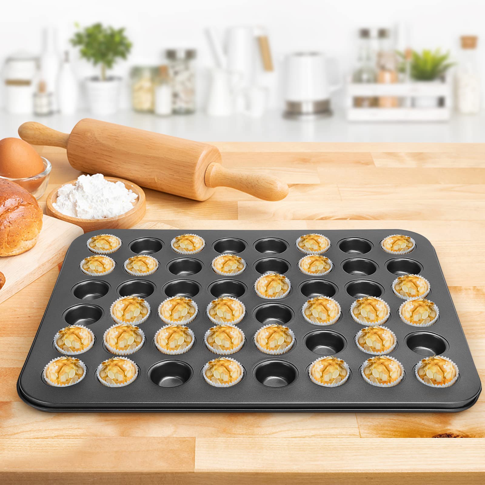 Estink 48‑Cup Cupcake Pan, NonStick Mini 48 Cups Muffin Baking Pan Round Cupcake Pan Tray Baking Mould for Oven Baking Bakeware Cooking Accessory, Grey