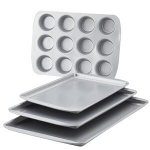 farberware nonstick bakeware 4-piece baking sheet set, gray -