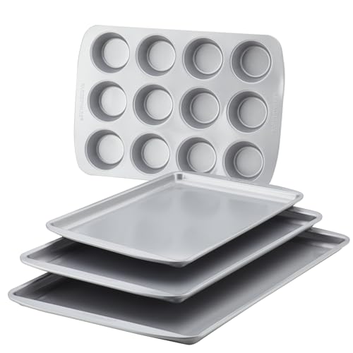 Farberware Nonstick Bakeware 4-Piece Baking Sheet Set, Gray -