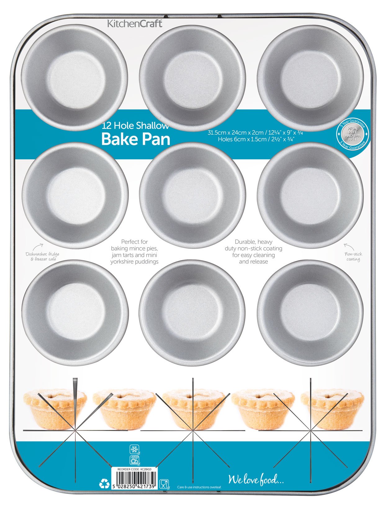 KitchenCraft Non Stick Muffin Tin/Mince Pie Baking Tray, 12 Holes, 31.5 x 24 cm