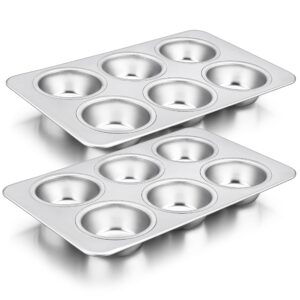 herogo 2 pack stainless steel muffin pan tin for baking, 6-cup metal nonstick cupcake molds tray set for making egg muffin, mini brownie, easy to clean & quick release, oven & dishwasher safe