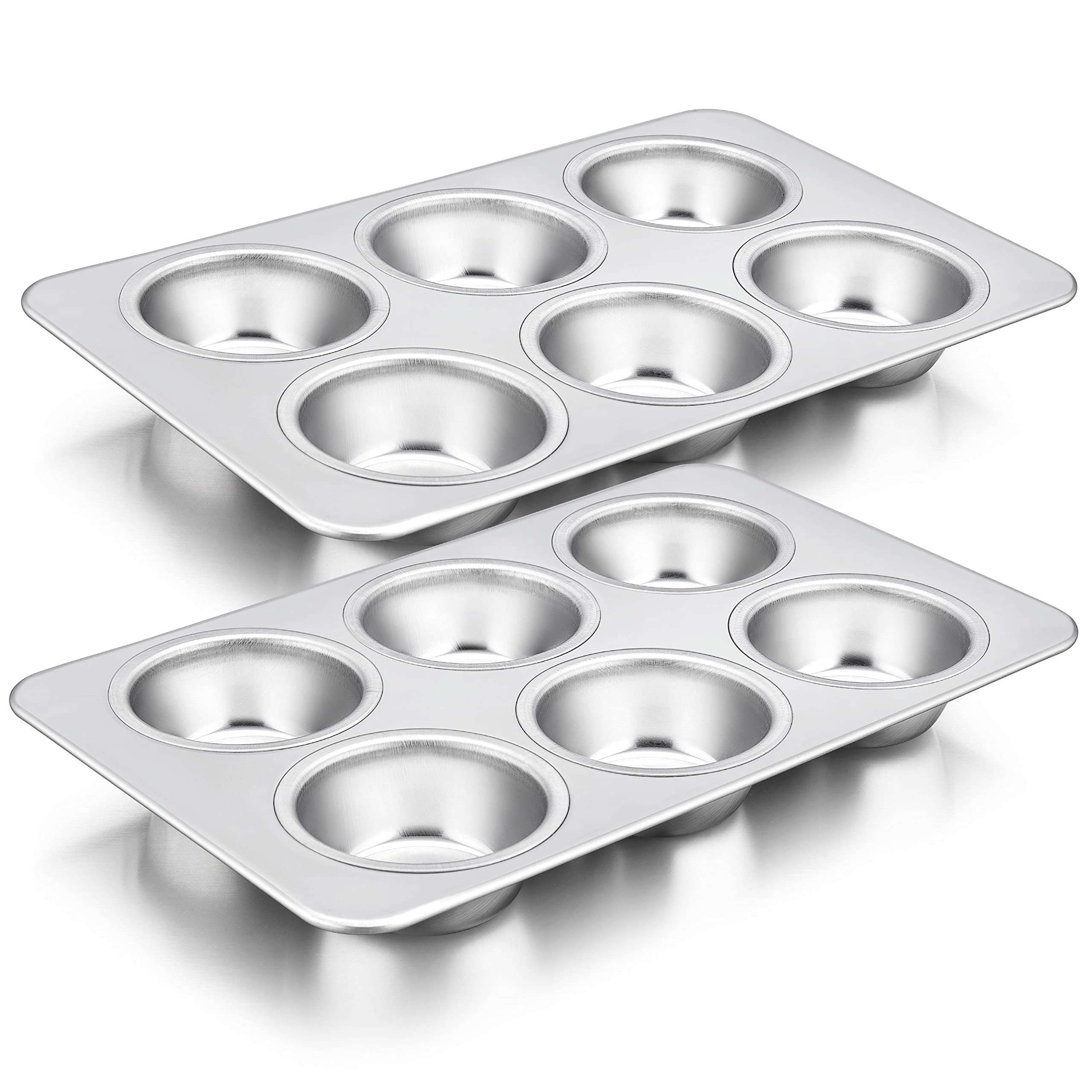 Herogo 2 Pack Stainless Steel Muffin Pan Tin for Baking, 6-Cup Metal Nonstick Cupcake Molds Tray Set for Making Egg Muffin, Mini Brownie, Easy to Clean & Quick Release, Oven & Dishwasher Safe