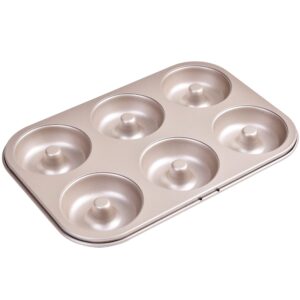 bakeley donut pan cake mold, 6-cavity non-stick ring doughnut bakeware for oven baking (champagne gold)