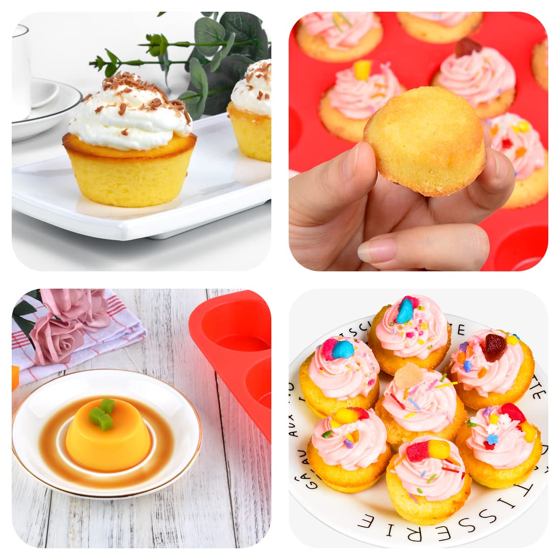 CAKETIME Silicone Muffin Pan, Mini Muffin Pan, Regular 12 Cups and Mini 24 Cups Muffin Pan Set of 2 for Baking Egg Bites