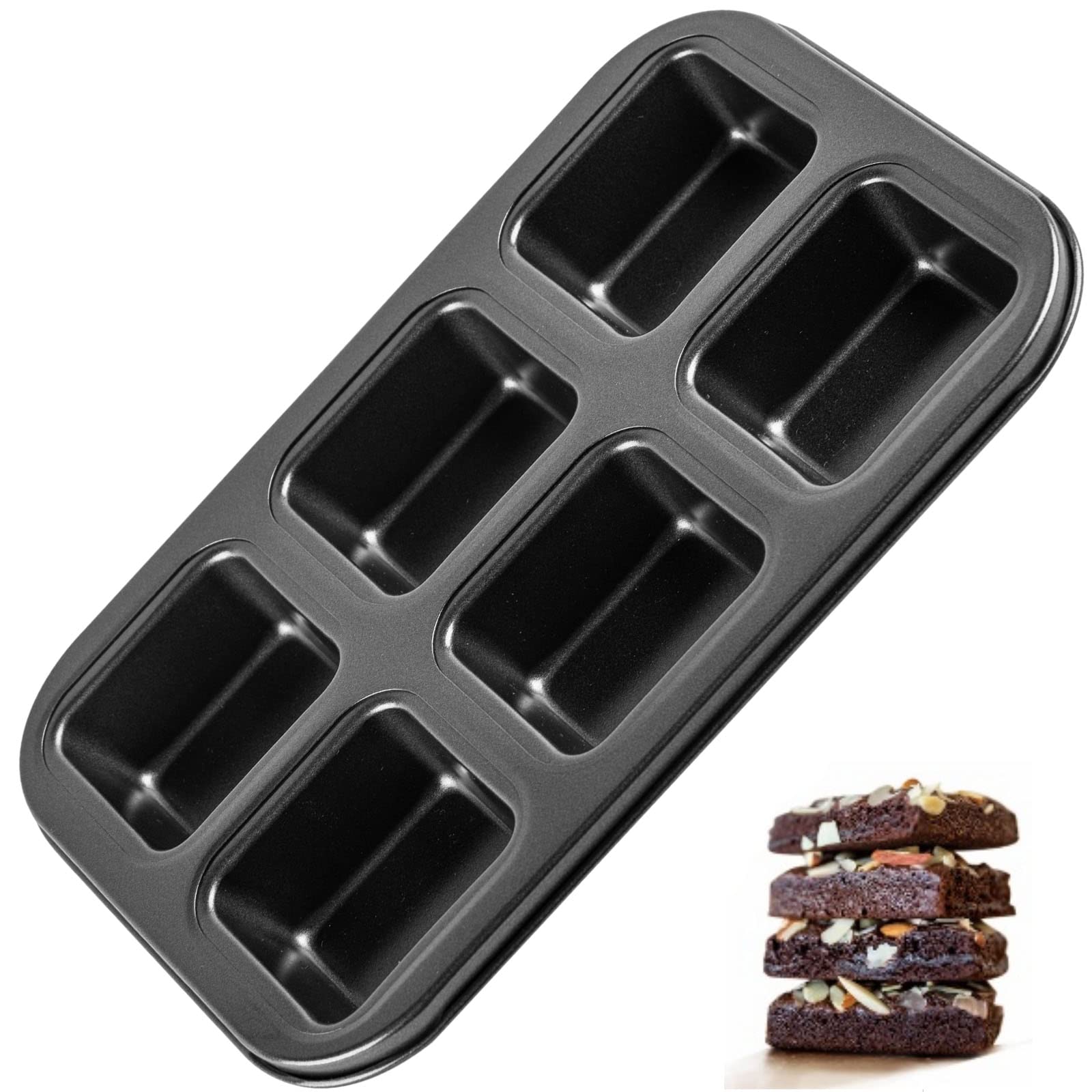 Yomvzake Brownie Pan, Black Mini Square Muffin Pan Nonstick 6-Cavity Small Cupcake Pan Individual Brownie Mold for Baking Brownie Muffin Cupcake Keto Fat Bombs, Great for Halloween, Christmas