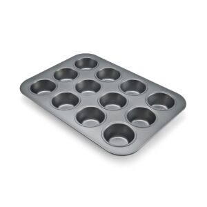 chicago metallic commercial ii non-stick 12-cup muffin pan. make muffins, cupcakes, mini quiches, egg cups, and more, 15.8 l x 11.3 w x 1.5 h;