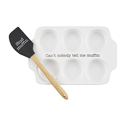 Mud Pie Circa Muffin Tray and Spatula Set, White, 12" x 8"