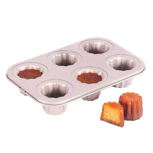 CANDeal 6 Cups Cannele Mould Nonstick Cupcake Muffin Molds Golden Canneles Tin Baking Pan Bakeware Carbon Steel