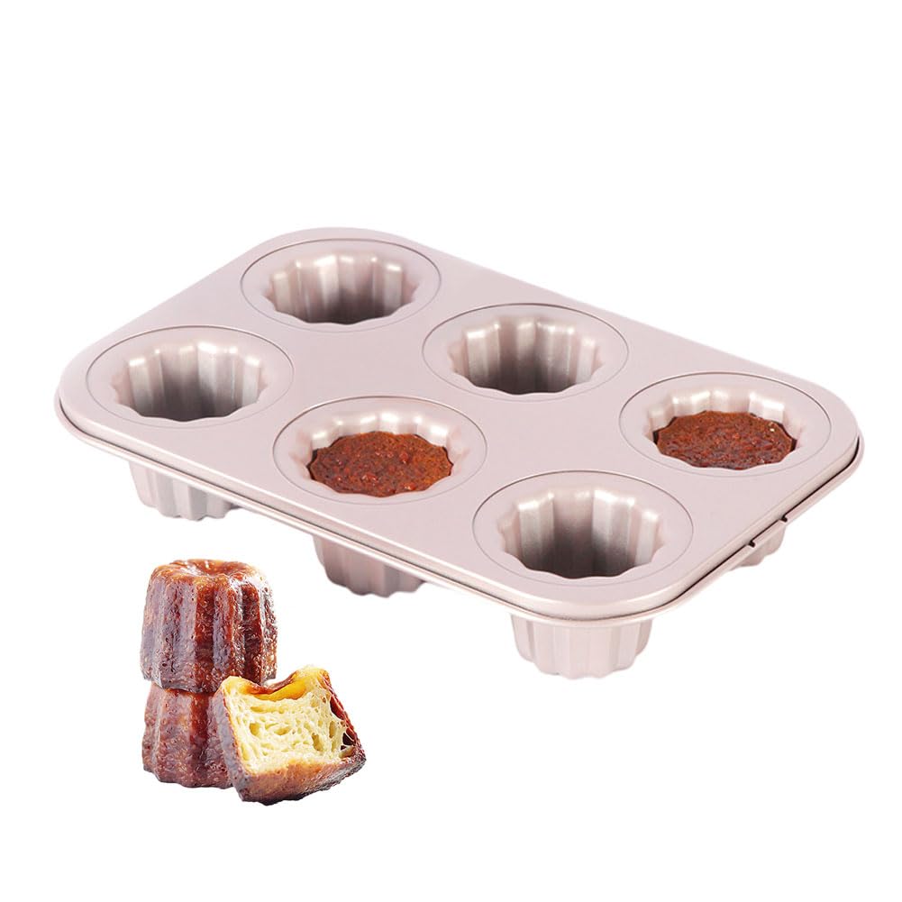 CANDeal 6 Cups Cannele Mould Nonstick Cupcake Muffin Molds Golden Canneles Tin Baking Pan Bakeware Carbon Steel