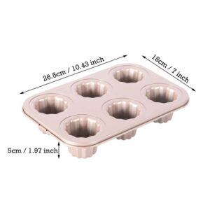 CANDeal 6 Cups Cannele Mould Nonstick Cupcake Muffin Molds Golden Canneles Tin Baking Pan Bakeware Carbon Steel