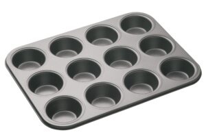 masterclass heavy duty 12 hole cupcake baking tray tin pan with double layer non-stick coating | ideal for baking buns, cupcakes, yorkshire puddings and muffins