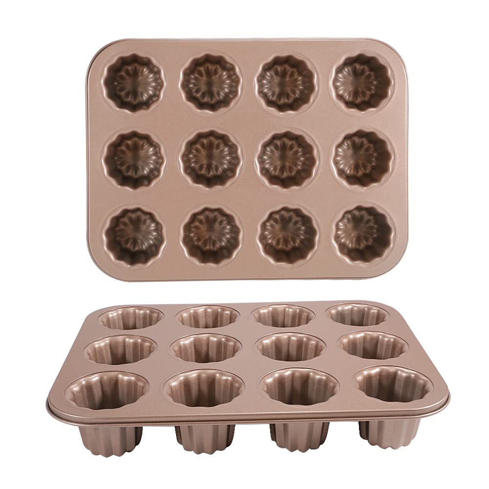 CGGYYZ Carbon Steel 12-Cavity Non-Stick Canele Mold Cake Pan, Gold