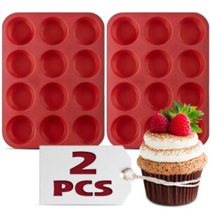 v tower 2pcs silicone muffin pans for baking - 2 inch deep muffin pan silicone molds for baking pans nonstick muffin pan 12 cavity - silicone muffin pan cupcake silicone molds baking pan set