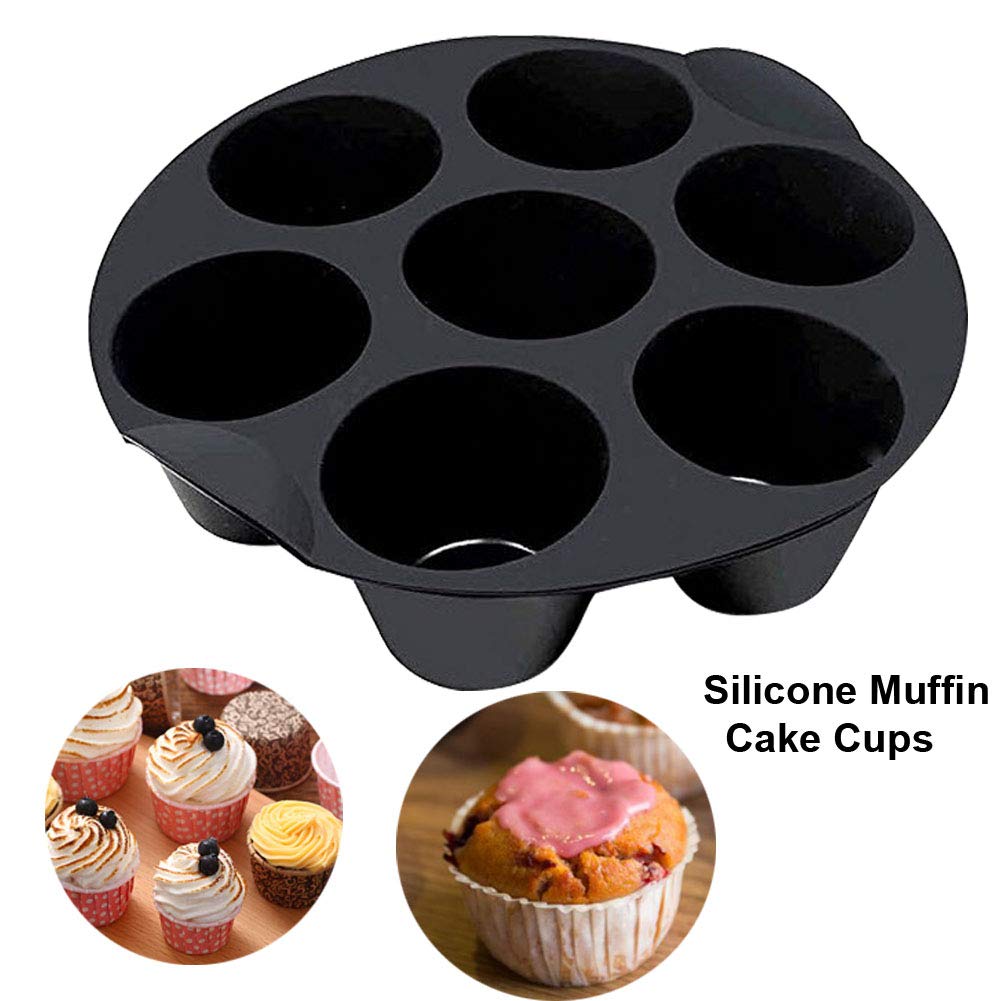 Silicone Muffin Cake Cups, 7Cup Non-Stick Muffin Cupcake Tin, Muffin Cupcake Tray Baking Mold, for 3.5-5.8 L Air Fryer Accessories, Chocolate Universal Cake Cups, 18cm/21cm