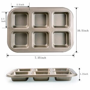 Yomvzake Brownie Pan, Mini Square Muffin Pan Nonstick 6-Cavity Small Cupcake Pan Individual Brownie Mold for Baking Brownie Muffin Cupcake Keto Fat Bombs, Great for Halloween, Christmas