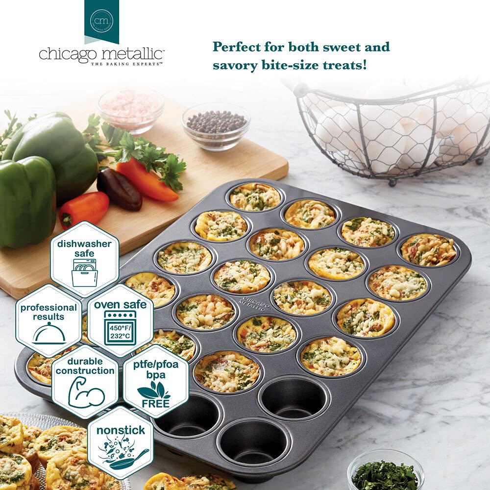 Chicago Metallic Mini-Muffin Pan, Perfect for Cupcakes, eggbites, quiches and more! 15.75-Inch-by-11-Inch