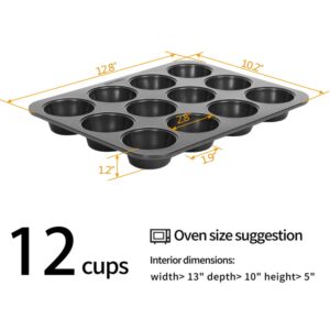 CHEFMADE 12 Cups Muffin Pan Set, 2 Packs Bakeware Non-Stick Cupcake Baking Pan Heavy Duty Carbon Steel Pan Muffin Tins Standard Baking Mold for Cakes