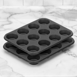 G & S Metal Products Company ProBake Set of Two Teflon Xtra Nonstick 12-Cup Muffin Pans, Dark Gray, PB230-AZ