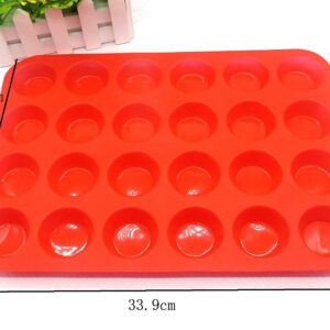 CHYIR 24 Non-stick Silicone Molds DIY Mini Muffin Pan Silicone Cupcake Baking Cups for Muffin Tins 2Pcs (red) …