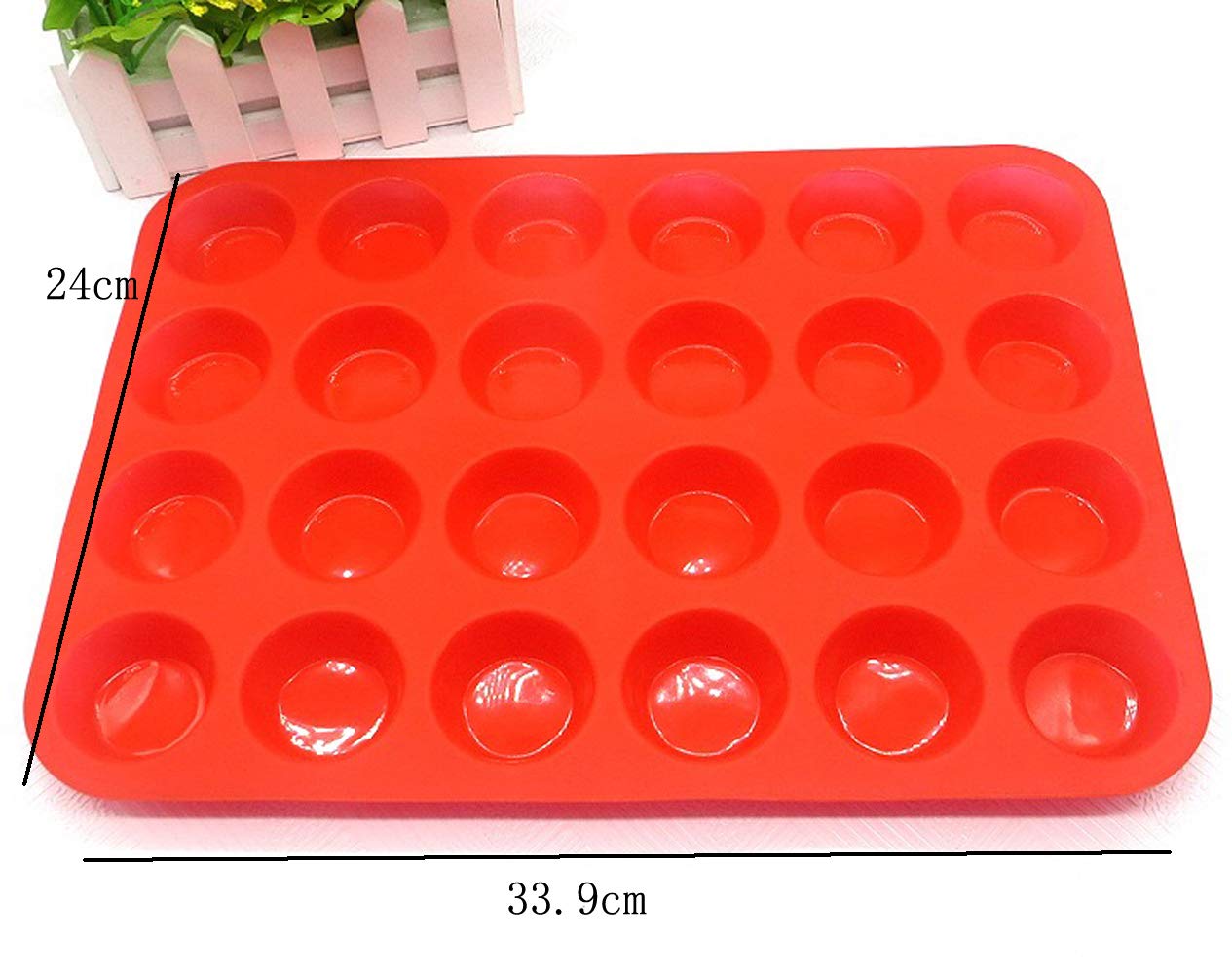CHYIR 24 Non-stick Silicone Molds DIY Mini Muffin Pan Silicone Cupcake Baking Cups for Muffin Tins 2Pcs (red) …