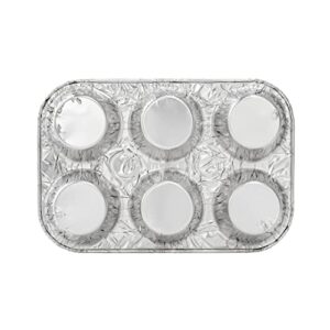 Restaurantware Pastry Tek 9.5 x 6.5 x 1.5 Inch Muffin Tins 25 Disposable Cupcake Pans - 6 Cavities Standard Size Silver Aluminum Baking Pans Durable For Baking Cupcakes Muffins or Mini Pies