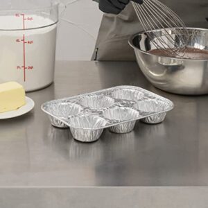 Restaurantware Pastry Tek 9.5 x 6.5 x 1.5 Inch Muffin Tins 25 Disposable Cupcake Pans - 6 Cavities Standard Size Silver Aluminum Baking Pans Durable For Baking Cupcakes Muffins or Mini Pies