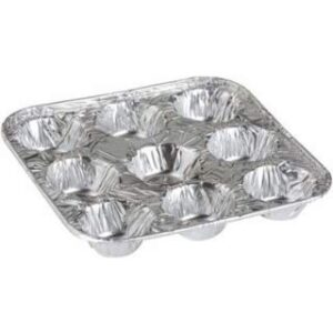 9-Cavity Mini Cupcake and Muffin Pans | Disposable Aluminium Baking Pans | Use for Baking Mini Muffin, Cupcake, Cake | For Weddings, Parties, Birthdays, Gatherings (12 Pack)