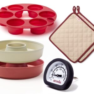 OMNIA Baking Add-ons Bundle - Muffin ring, Silicone Cake Mold, Thermometer and Potholders