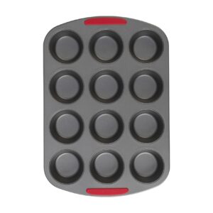 goodcook megagrip 12-cup nonstick steel cupcake and muffin pan with silicone grip handles, gray