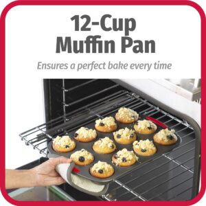 GoodCook MegaGrip 12-Cup Nonstick Steel Cupcake and Muffin Pan with Silicone Grip Handles, Gray