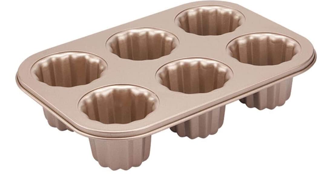 Kofebe Non-Stick Canele Mold Cake Pan, 6-Cavity Canele Baking Pan Muffin Bakeware Cupcake Pan for Oven Muffin Cake Mould