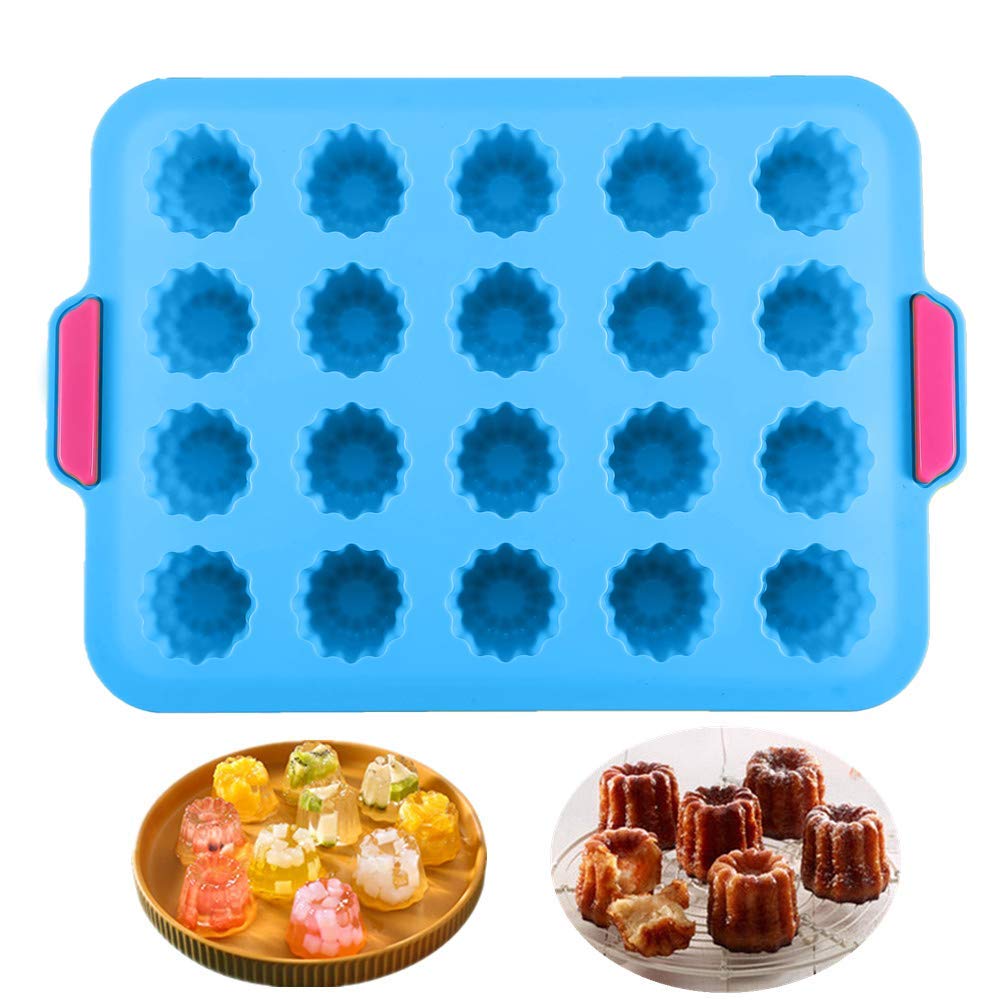 KeepingcooX® 20 Cavity Jelly Tray Gourmet Cannele Bordelais Mould, Mini Muffin Tin, Silicone Baking Pan for 20 canelés, Cold and Heat-Resistant, Non-Stick Cupcake Form, Random Color