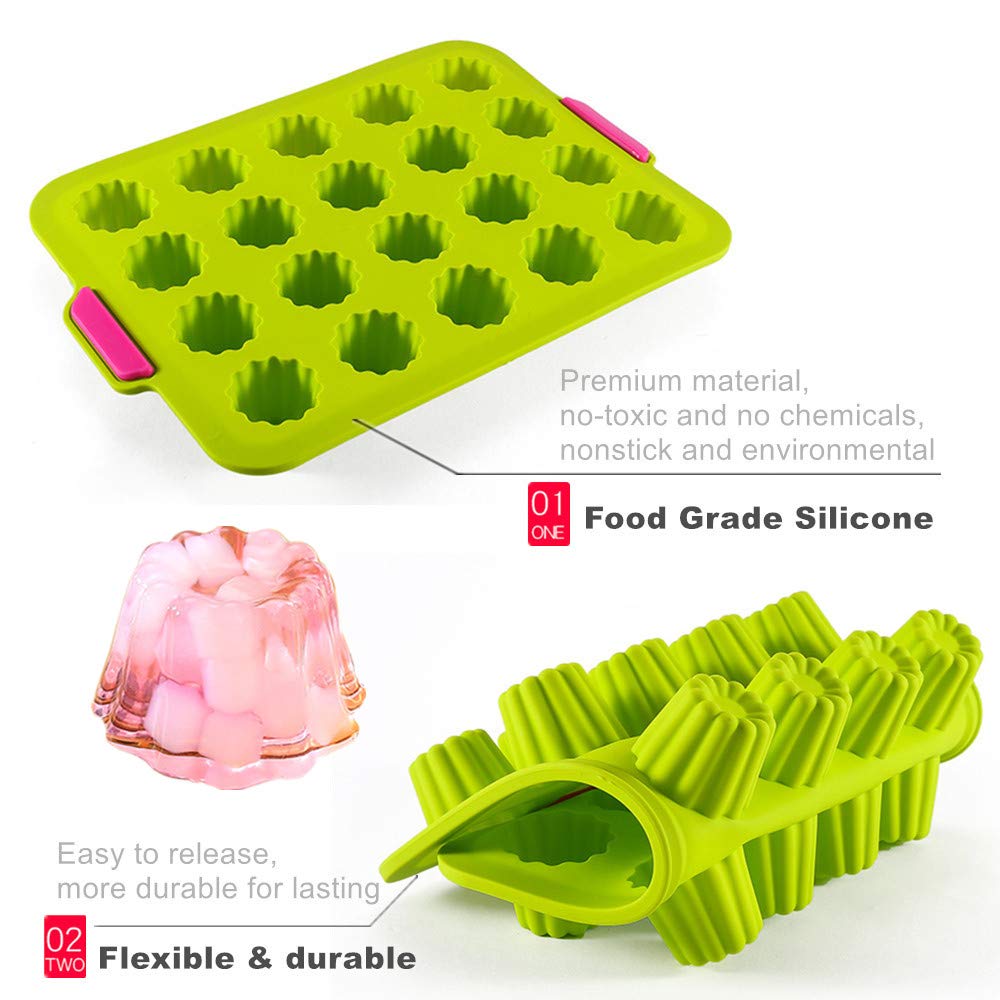 KeepingcooX® 20 Cavity Jelly Tray Gourmet Cannele Bordelais Mould, Mini Muffin Tin, Silicone Baking Pan for 20 canelés, Cold and Heat-Resistant, Non-Stick Cupcake Form, Random Color