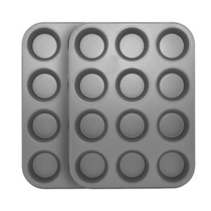 g & s metal products company ovenstuff set of two nonstick 12-cup muffin pans, gray, hg230-az
