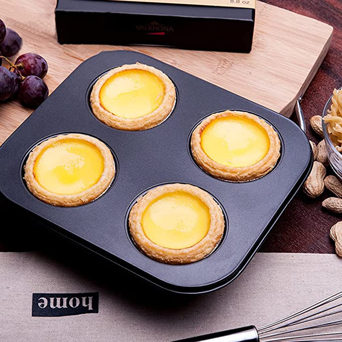 CZ-XING Cupcake Bakeware Pan and Muffin Cake Pan，4 Cup/Non Stick Carbon Steel Cupcake Baking Pan Quick Release Coating Oven Cake Tray Molds (Black 3Pcs)