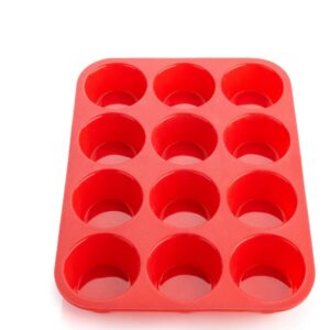 Silicone Muffin Pan 12/24-Cup Muffin PanNon-Stick Red Cupcake Baking Tray Mousse Cake Mold Muffin Pan (12 Red)