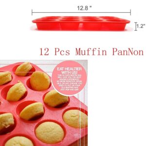 Silicone Muffin Pan 12/24-Cup Muffin PanNon-Stick Red Cupcake Baking Tray Mousse Cake Mold Muffin Pan (12 Red)