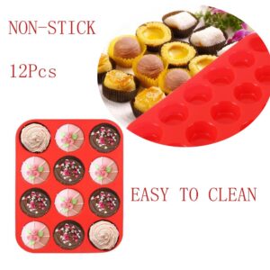 Silicone Muffin Pan 12/24-Cup Muffin PanNon-Stick Red Cupcake Baking Tray Mousse Cake Mold Muffin Pan (12 Red)