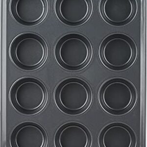 Trudeau Non Stick Carbon Steel Metal Muffin pan, 12 count, Grey