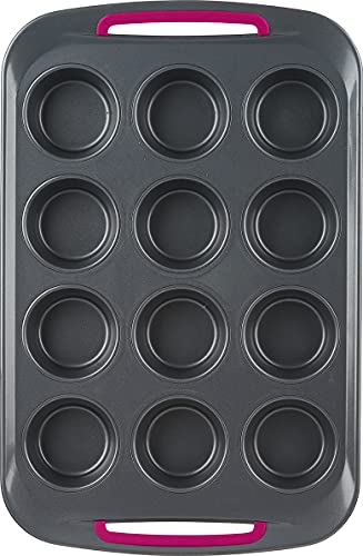 Trudeau Non Stick Carbon Steel Metal Muffin pan, 12 count, Grey