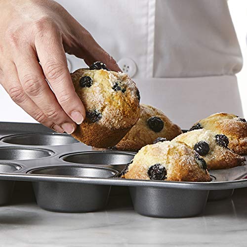Trudeau Non Stick Carbon Steel Metal Muffin pan, 12 count, Grey