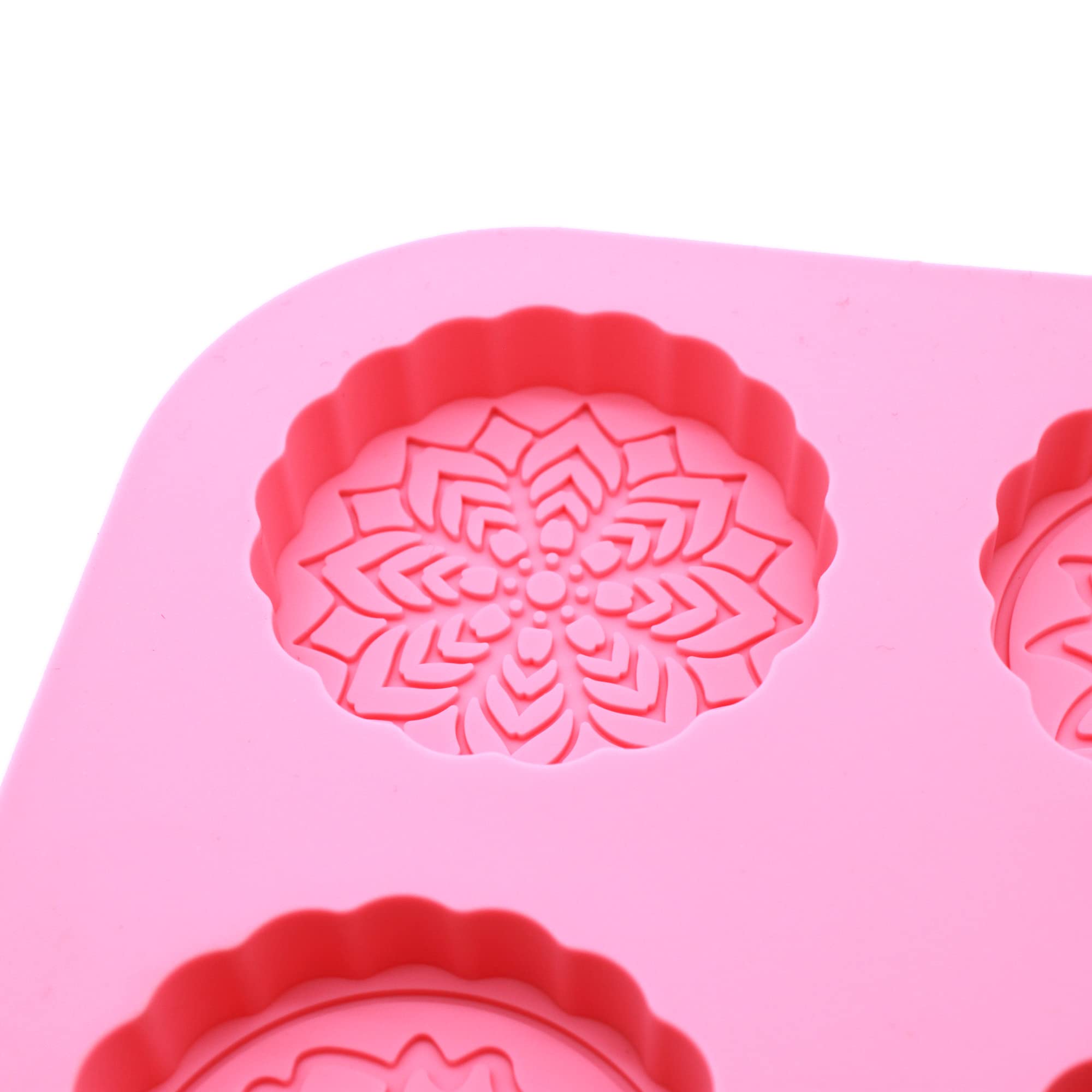 X-Haibei Round Flower Snowflake Mooncake Chocolate Lotion Bar Cookies Jello Cake Soap Silicone Mold Pan Dia. 2.5inch, 2oz per Cell