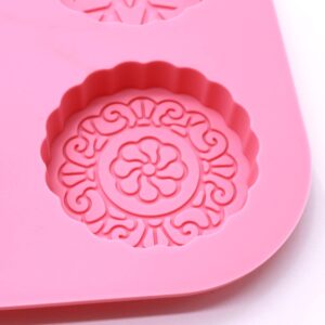 X-Haibei Round Flower Snowflake Mooncake Chocolate Lotion Bar Cookies Jello Cake Soap Silicone Mold Pan Dia. 2.5inch, 2oz per Cell