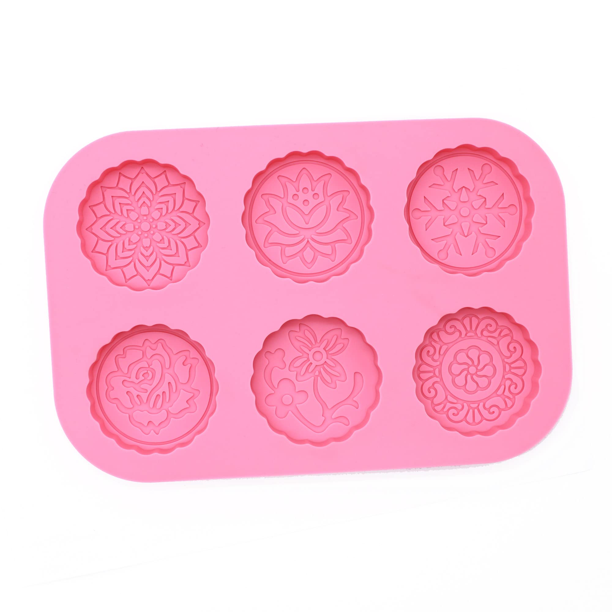 X-Haibei Round Flower Snowflake Mooncake Chocolate Lotion Bar Cookies Jello Cake Soap Silicone Mold Pan Dia. 2.5inch, 2oz per Cell