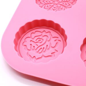 X-Haibei Round Flower Snowflake Mooncake Chocolate Lotion Bar Cookies Jello Cake Soap Silicone Mold Pan Dia. 2.5inch, 2oz per Cell