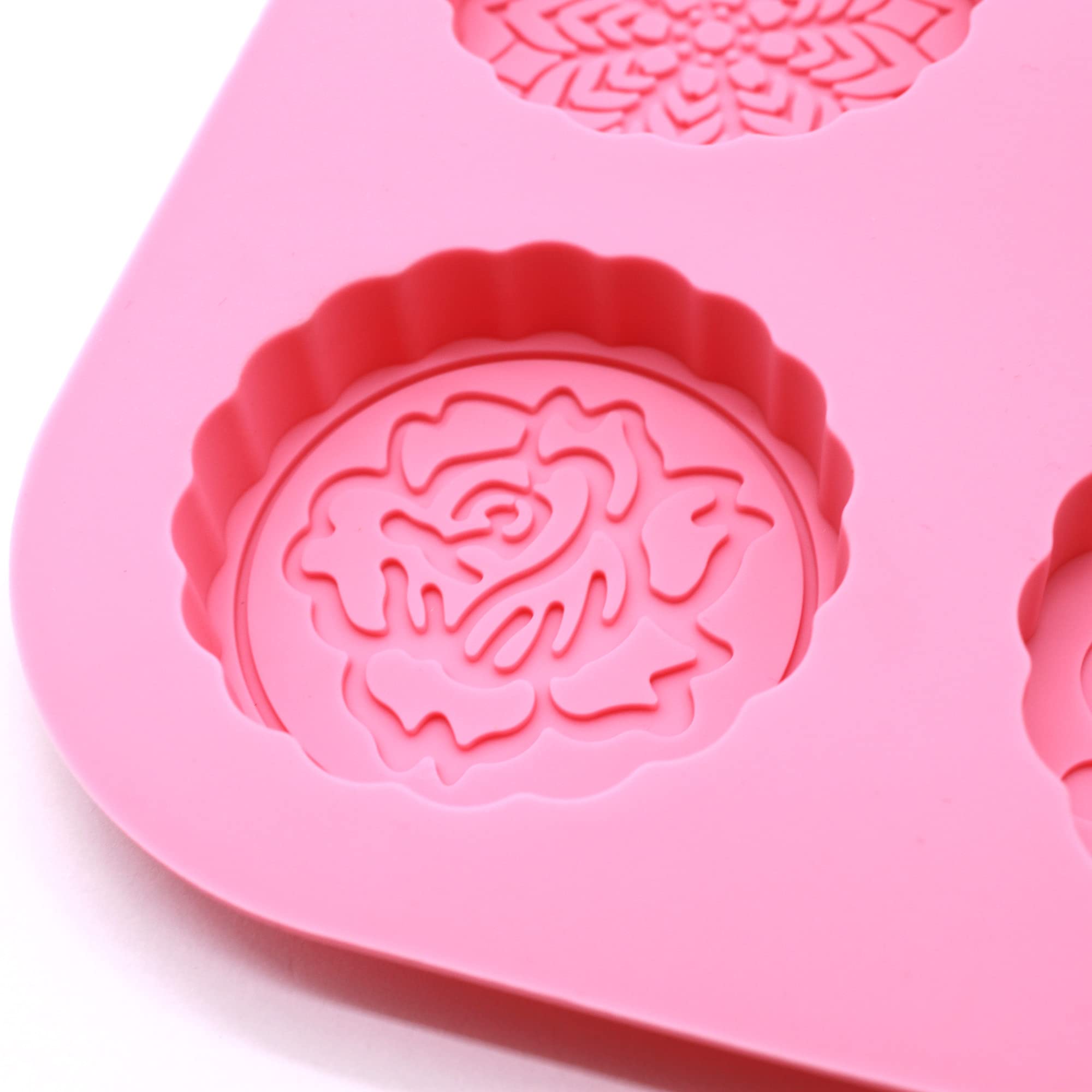 X-Haibei Round Flower Snowflake Mooncake Chocolate Lotion Bar Cookies Jello Cake Soap Silicone Mold Pan Dia. 2.5inch, 2oz per Cell