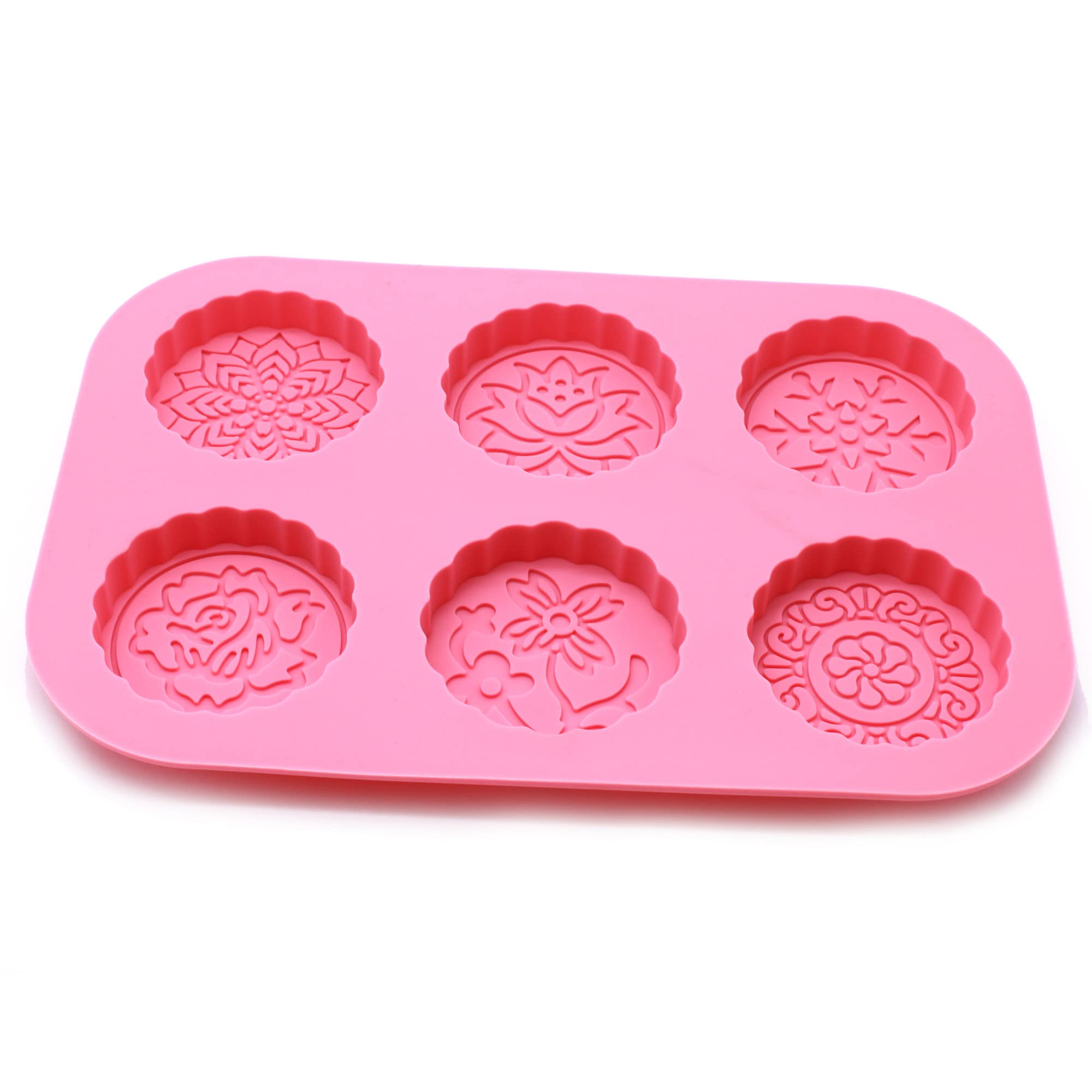 X-Haibei Round Flower Snowflake Mooncake Chocolate Lotion Bar Cookies Jello Cake Soap Silicone Mold Pan Dia. 2.5inch, 2oz per Cell